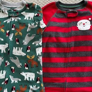 3t winter pajamas Carter's Set -Green with Animals & Red Stripe Santa Christmas